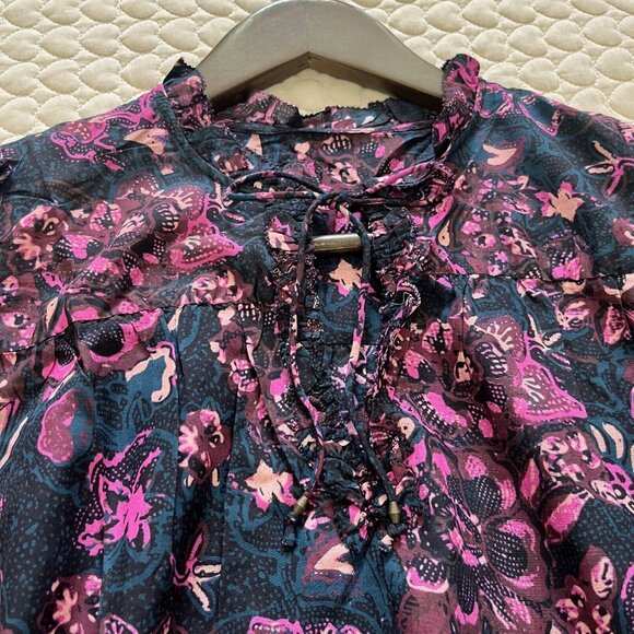 NWOT Ulla Johnson Silk Blend Ruffle Sleeve Floral Blouse Top Sz 2 Long sleeve - Picture 5 of 9
